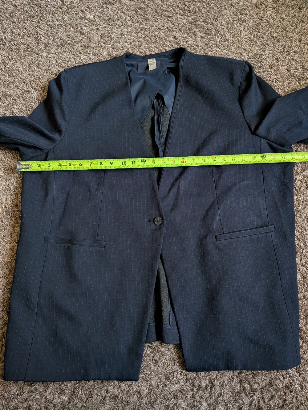 Spanx Navy Striped The Perfect Collarless 1-Button Blazer Jacket Women's 2X - Picture 6 of 9